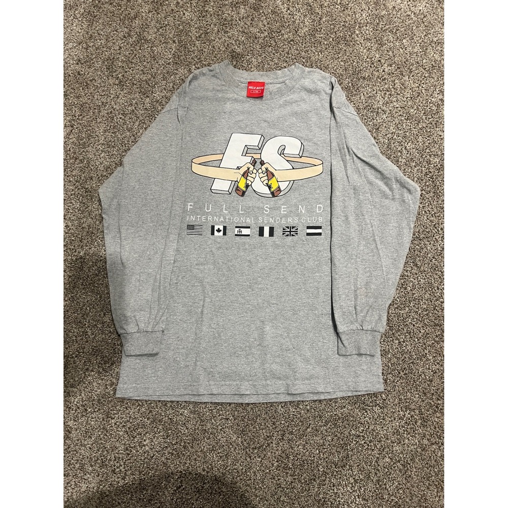 Nelk Boys Full Send International Senders Club Gray Long Sleeve Shirt Mens Large